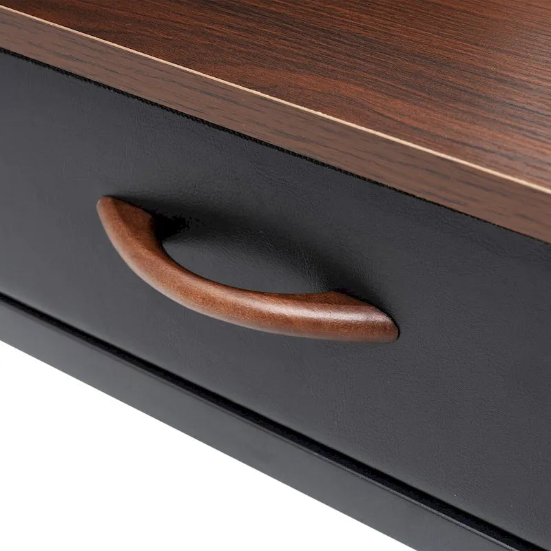 Bureau informatique marron/blanc avec prise de courant, étagère et 2 tiroirs – Simple