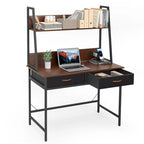 Bureau informatique marron/blanc avec prise de courant, étagère et 2 tiroirs – Simple