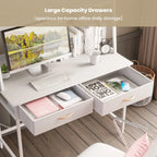 Bureau informatique marron/blanc avec prise de courant, étagère et 2 tiroirs – Simple