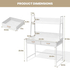 Bureau informatique marron/blanc avec prise de courant, étagère et 2 tiroirs – Simple