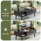 Table basse relevable noire/marron avec rangement dissimulé, 1 à 2 personnes