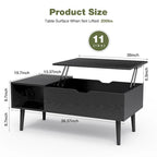 Table basse relevable noire/marron avec rangement dissimulé, 1 à 2 personnes