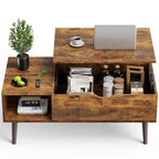 Table basse relevable noire/marron avec rangement dissimulé, 1 à 2 personnes
