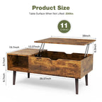 Table basse relevable noire/marron avec rangement dissimulé, 1 à 2 personnes