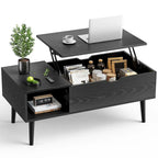 Table basse relevable noire/marron avec rangement dissimulé, 1 à 2 personnes