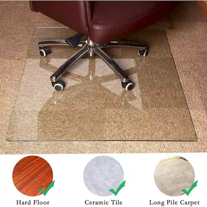 Tapis de chaise de bureau en verre trempé transparent pour sols durs, 1 personne, 117 x 91 cm