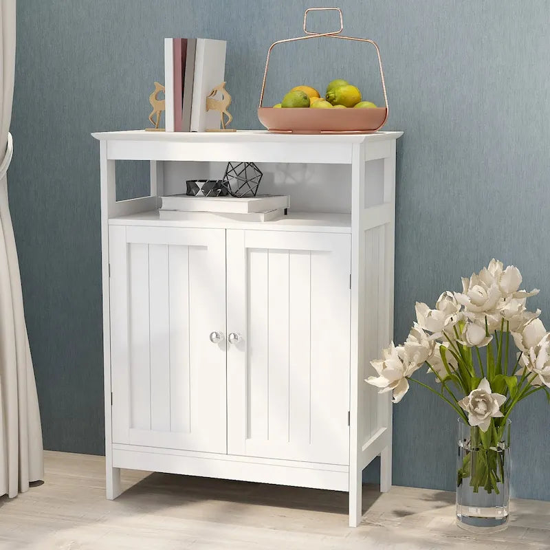 Meuble de rangement de salle de bain autoportant finition bois blanc – 1 personne