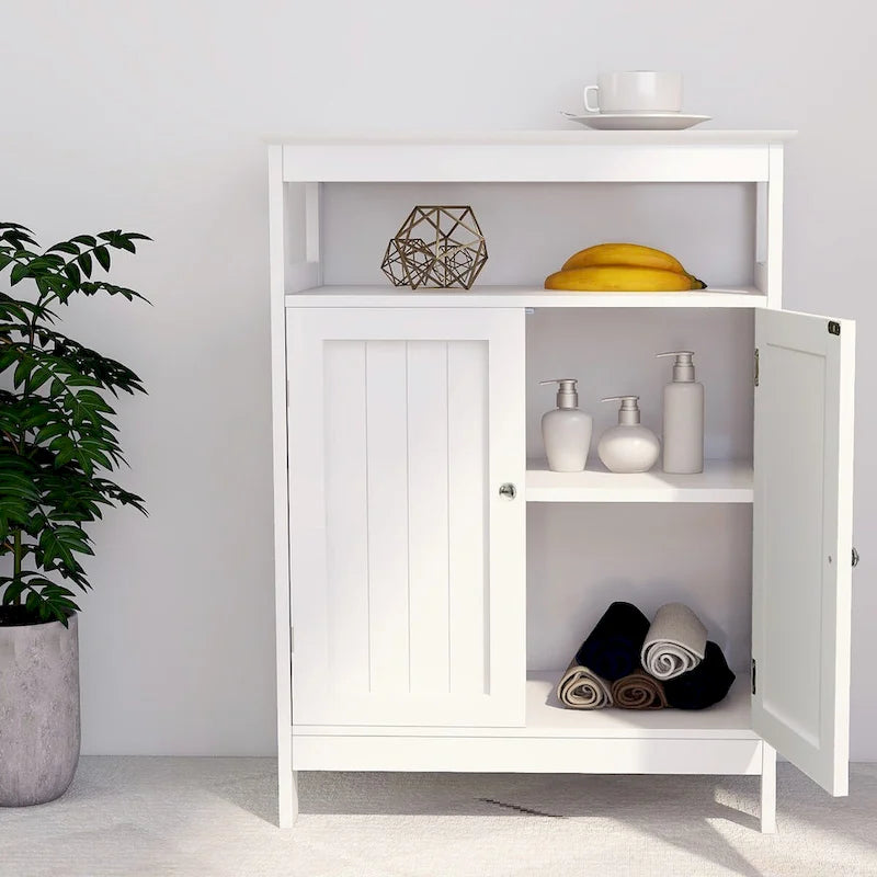Meuble de rangement de salle de bain autoportant finition bois blanc – 1 personne