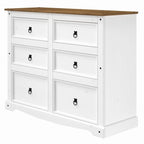 Commode 6 tiroirs en pin massif marron / gris / blanc, simple