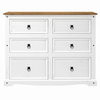 Commode 6 tiroirs en pin massif marron / gris / blanc, simple