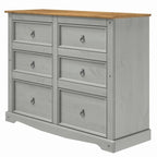 Commode 6 tiroirs en pin massif marron / gris / blanc, simple