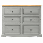 Commode 6 tiroirs en pin massif marron / gris / blanc, simple