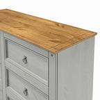 Commode 6 tiroirs en pin massif marron / gris / blanc, simple