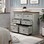 Commode 6 tiroirs en pin massif marron / gris / blanc, simple