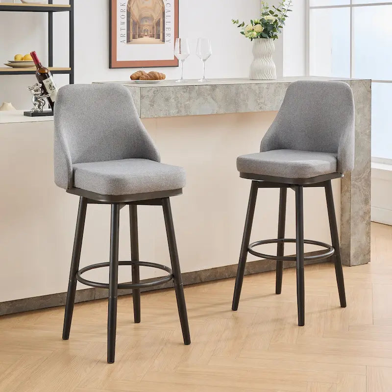 Tabouret de bar pivotant gris clair/gris foncé avec dossier – 2/4/6 pièces, hauteur réglable 24"–29"