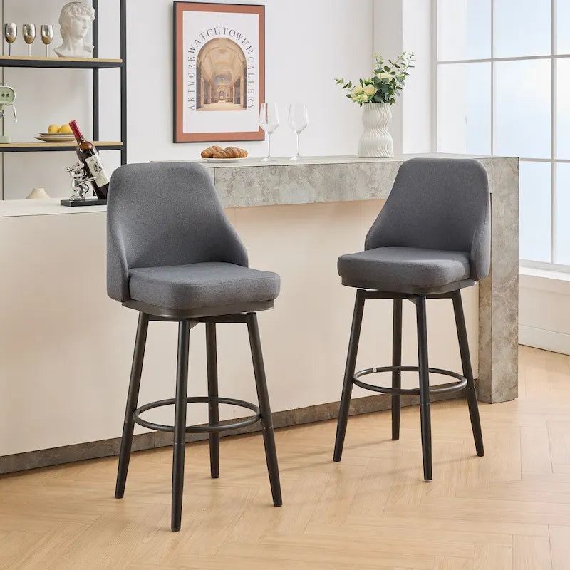 Tabouret de bar pivotant gris clair/gris foncé avec dossier – 2/4/6 pièces, hauteur réglable 24"–29"