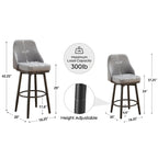 Tabouret de bar pivotant gris clair/gris foncé avec dossier – 2/4/6 pièces, hauteur réglable 24"–29"