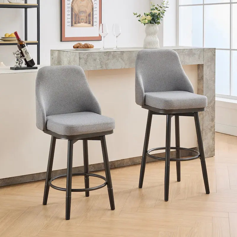 Tabouret de bar pivotant gris clair/gris foncé avec dossier – 2/4/6 pièces, hauteur réglable 24"–29"