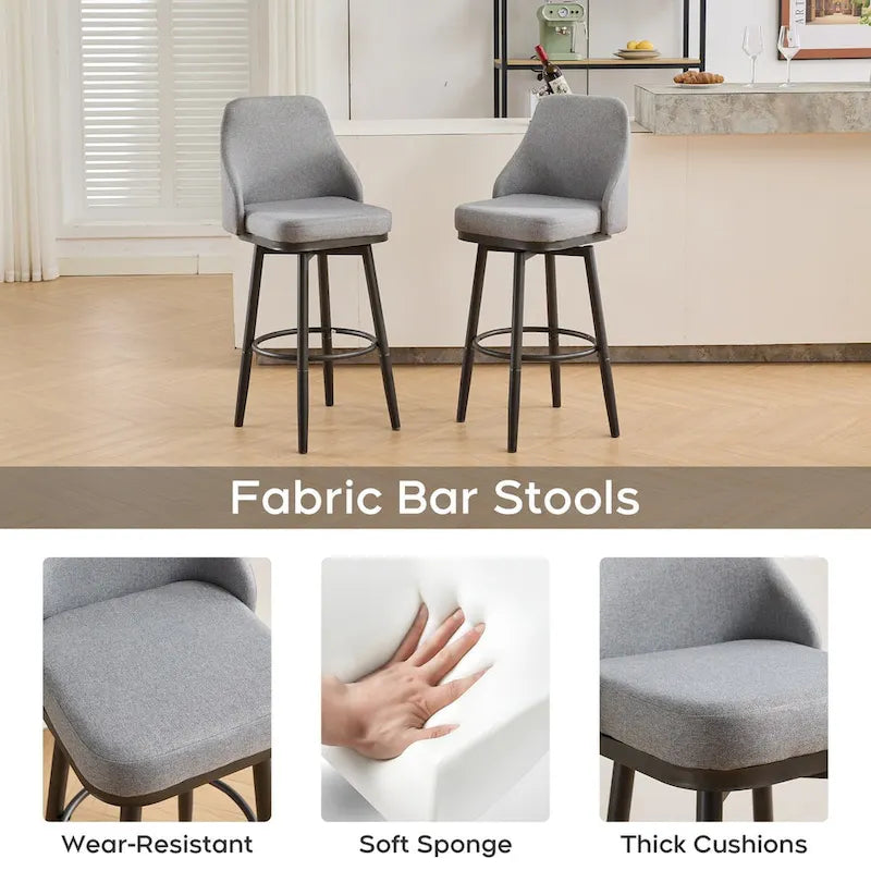 Tabouret de bar pivotant gris clair/gris foncé avec dossier – 2/4/6 pièces, hauteur réglable 24"–29"