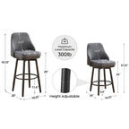 Tabouret de bar pivotant gris clair/gris foncé avec dossier – 2/4/6 pièces, hauteur réglable 24"–29"