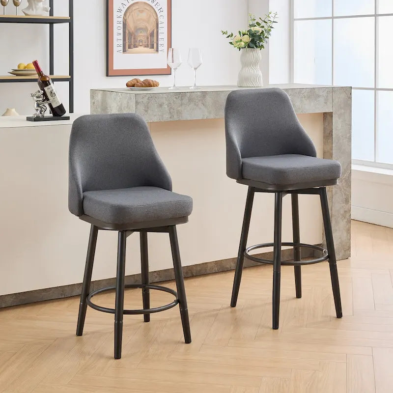 Tabouret de bar pivotant gris clair/gris foncé avec dossier – 2/4/6 pièces, hauteur réglable 24"–29"