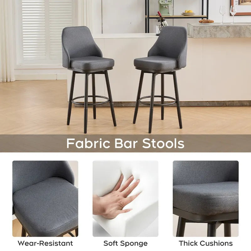 Tabouret de bar pivotant gris clair/gris foncé avec dossier – 2/4/6 pièces, hauteur réglable 24"–29"