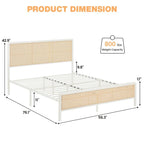 Cadre de lit en rotin marron, design bohème, grand lit/lit double, 2 personnes