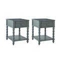 Table d'appoint de ferme en bois massif avec USB et prise électrique, bleu/noyer/gris anthracite, lot de 2