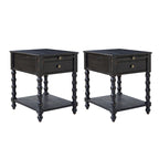 Table d'appoint de ferme en bois massif avec USB et prise électrique, bleu/noyer/gris anthracite, lot de 2