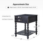 Table d'appoint de ferme en bois massif avec USB et prise électrique, bleu/noyer/gris anthracite, lot de 2