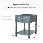 Table d'appoint de ferme en bois massif avec USB et prise électrique, bleu/noyer/gris anthracite, lot de 2