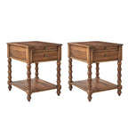 Table d'appoint de ferme en bois massif avec USB et prise électrique, bleu/noyer/gris anthracite, lot de 2