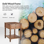 Table d'appoint de ferme en bois massif avec USB et prise électrique, bleu/noyer/gris anthracite, lot de 2
