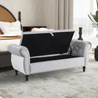 Banc de rangement ottoman en velours gris/beige/rose/bleu marine, une place, avec coussin