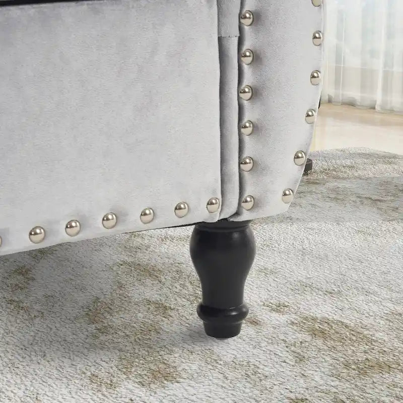 Banc de rangement ottoman en velours gris/beige/rose/bleu marine, une place, avec coussin