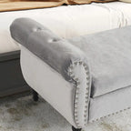 Banc de rangement ottoman en velours gris/beige/rose/bleu marine, une place, avec coussin
