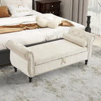 Banc de rangement ottoman en velours gris/beige/rose/bleu marine, une place, avec coussin