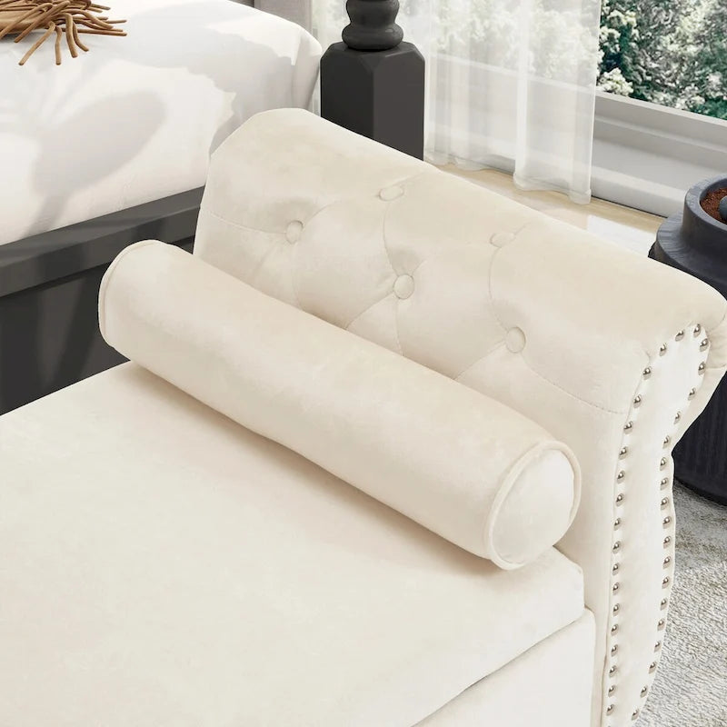 Banc de rangement ottoman en velours gris/beige/rose/bleu marine, une place, avec coussin