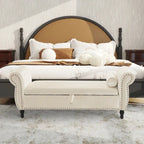 Banc de rangement ottoman en velours gris/beige/rose/bleu marine, une place, avec coussin