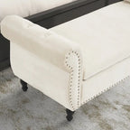 Banc de rangement ottoman en velours gris/beige/rose/bleu marine, une place, avec coussin