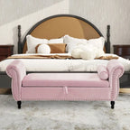 Banc de rangement ottoman en velours gris/beige/rose/bleu marine, une place, avec coussin