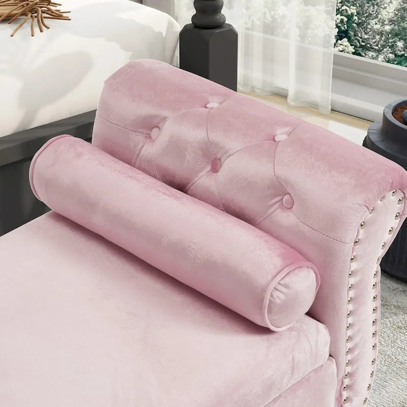 Banc de rangement ottoman en velours gris/beige/rose/bleu marine, une place, avec coussin