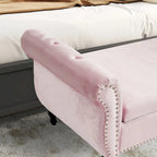 Banc de rangement ottoman en velours gris/beige/rose/bleu marine, une place, avec coussin