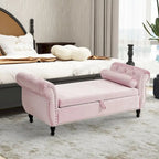 Banc de rangement ottoman en velours gris/beige/rose/bleu marine, une place, avec coussin