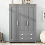 Armoire grise 3 portes avec 2 tringles et 2 tiroirs, montage par une personne