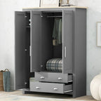 Armoire grise 3 portes avec 2 tringles et 2 tiroirs, montage par une personne