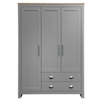 Armoire grise 3 portes avec 2 tringles et 2 tiroirs, montage par une personne