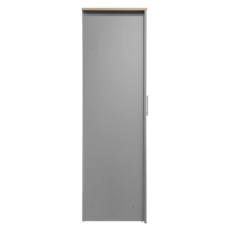 Armoire grise 3 portes avec 2 tringles et 2 tiroirs, montage par une personne