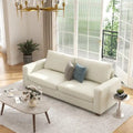 Canapé 3 places en chenille beige avec accoudoirs carrés