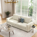 Canapé 3 places en chenille beige avec accoudoirs carrés
